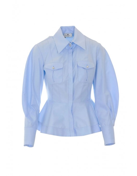 Camasa ELISABETTA FRANCHI, Cotton poplin shirt with flounce, Albastru - CA16967E2019