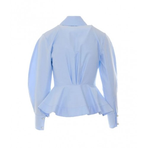 Camasa ELISABETTA FRANCHI, Cotton poplin shirt with flounce, Albastru