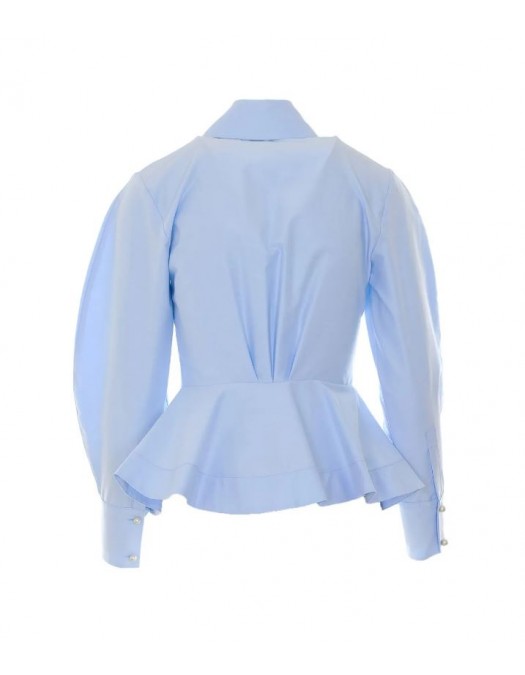 Camasa ELISABETTA FRANCHI, Cotton poplin shirt with flounce, Albastru - CA16967E2019