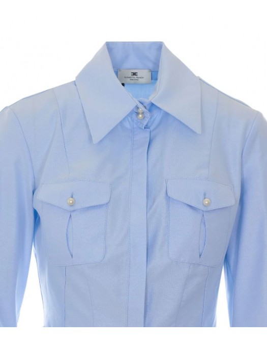 Camasa ELISABETTA FRANCHI, Cotton poplin shirt with flounce, Albastru - CA16967E2019