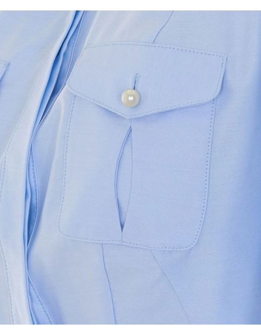 Camasa ELISABETTA FRANCHI, Cotton poplin shirt with flounce, Albastru - CA16967E2019