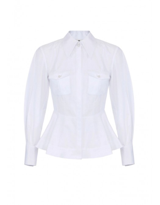 Camasa ELISABETTA FRANCHI, Cotton poplin shirt with flounce, Alb - CA16967E2100