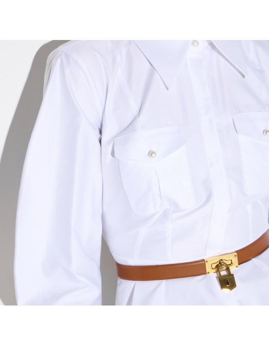 Camasa ELISABETTA FRANCHI, Cotton poplin shirt with flounce, Alb - CA16967E2100
