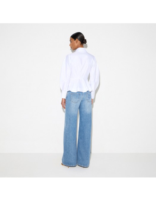 Camasa ELISABETTA FRANCHI, Cotton poplin shirt with flounce, Alb - CA16967E2100