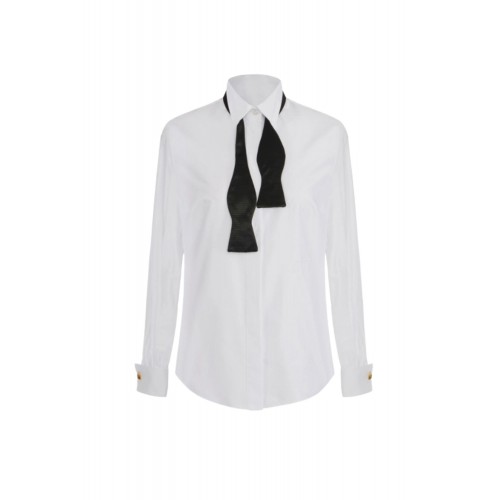 Camasa ELISABETTA FRANCHI, Cotton shirt with bow tie, Alb