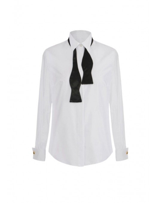 Camasa ELISABETTA FRANCHI, Cotton shirt with bow tie, Alb - CA17367E2100