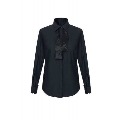 Camasa ELISABETTA FRANCHI, Cotton shirt with bow tie, Negru