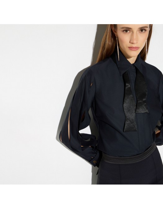 Camasa ELISABETTA FRANCHI, Cotton shirt with bow tie, Negru - CA17367E2110