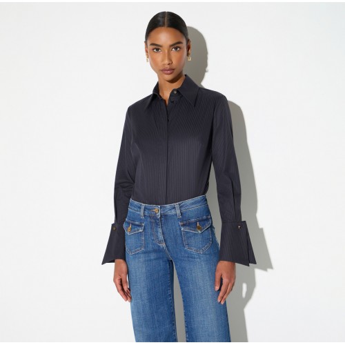 Camasa ELISABETTA FRANCHI, Cotton striped shirt, Negru