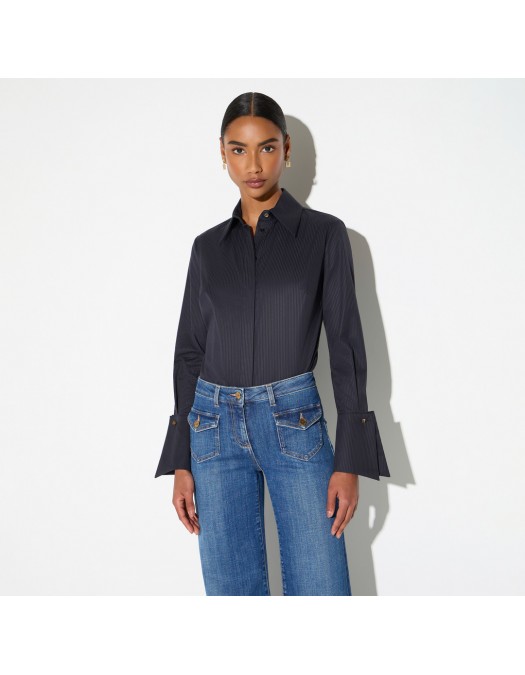 Camasa ELISABETTA FRANCHI, Cotton striped shirt, Negru - CA18866E2110