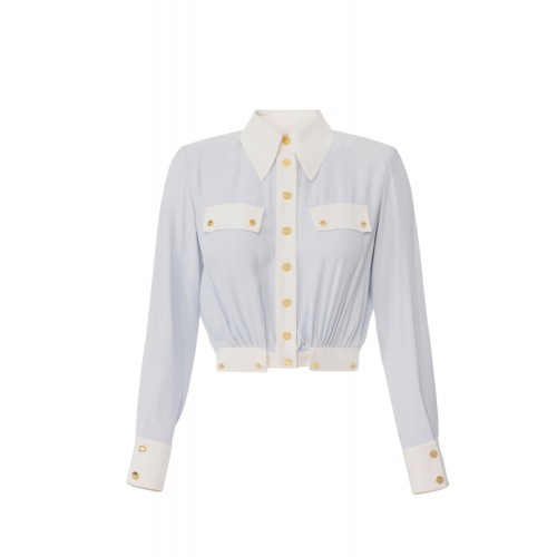 CAMASA ELISABETTA FRANCHI, Logo aurii, Albastru/Alb CAMASA ELISABETTA FRANCHI, Logo aurii, Albastru/Alb