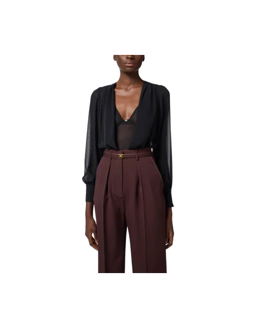 TOP ELISABETTA FRANCHI, Silk Georgette, Body Design, Black - CB00152E2110 TOP ELISABETTA FRANCHI, Silk Georgette, Body Design, Black - CB00152E2110