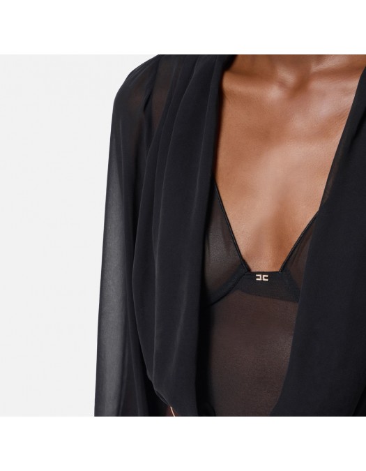 TOP ELISABETTA FRANCHI, Silk Georgette, Body Design, Black - CB00152E2110 TOP ELISABETTA FRANCHI, Silk Georgette, Body Design, Black - CB00152E2110
