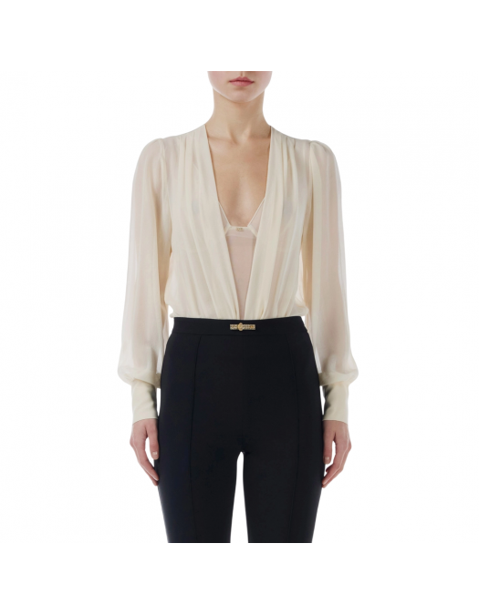 TOP ELISABETTA FRANCHI, Silk Georgette, Body Design, Beige - CB00152E2193 TOP ELISABETTA FRANCHI, Silk Georgette, Body Design, Beige - CB00152E2193