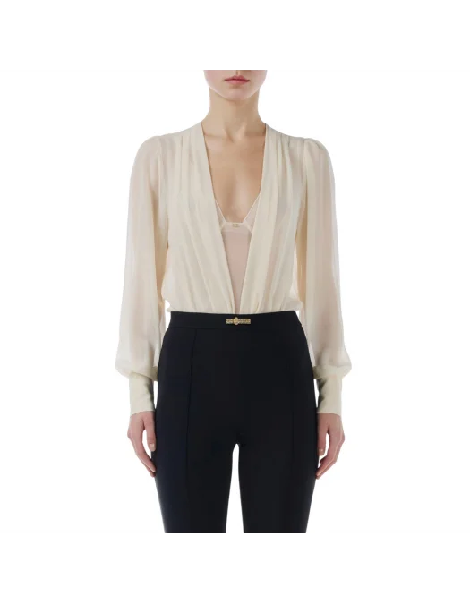 TOP ELISABETTA FRANCHI, Silk Georgette, Body Design, Beige - CB00152E2193 TOP ELISABETTA FRANCHI, Silk Georgette, Body Design, Beige - CB00152E2193