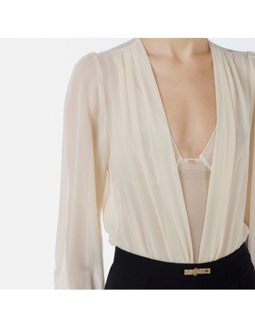 TOP ELISABETTA FRANCHI, Silk Georgette, Body Design, Beige - CB00152E2193 TOP ELISABETTA FRANCHI, Silk Georgette, Body Design, Beige - CB00152E2193