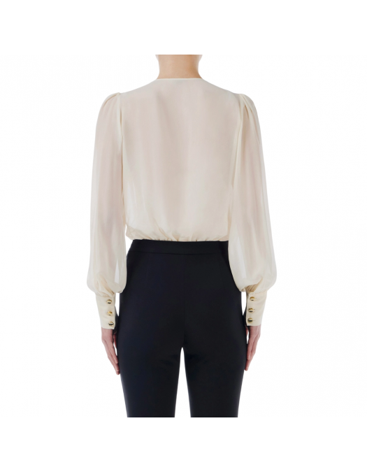TOP ELISABETTA FRANCHI, Silk Georgette, Body Design, Beige - CB00152E2193 TOP ELISABETTA FRANCHI, Silk Georgette, Body Design, Beige - CB00152E2193
