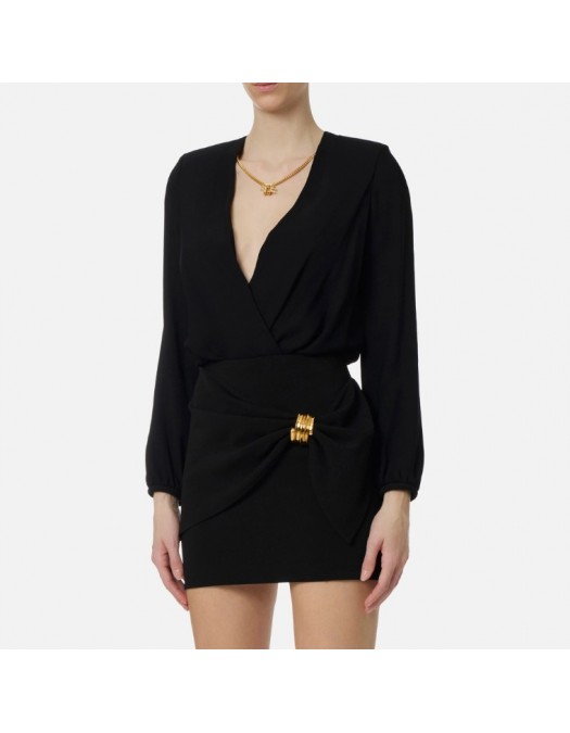 Body ELISABETTA FRANCHI, Bodysuit in viscose georgette fabric with necklace, Black - CB00762E2110