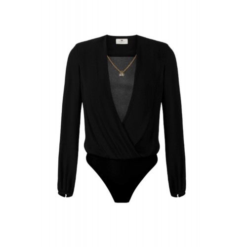 Body ELISABETTA FRANCHI, Bodysuit in viscose georgette fabric with necklace, Black