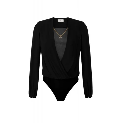 Body ELISABETTA FRANCHI, Bodysuit in viscose georgette fabric with necklace, Black