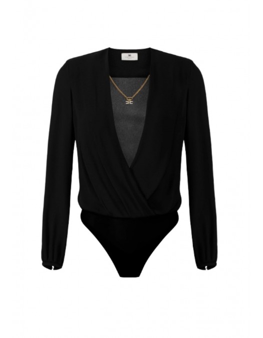Body ELISABETTA FRANCHI, Bodysuit in viscose georgette fabric with necklace, Black - CB00762E2110