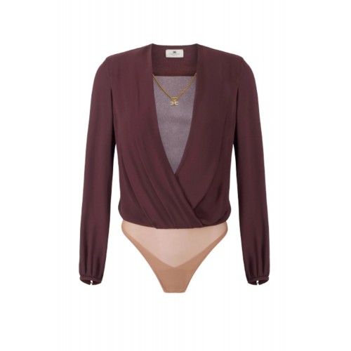 Body ELISABETTA FRANCHI, Bodysuit in viscose georgette fabric with necklace