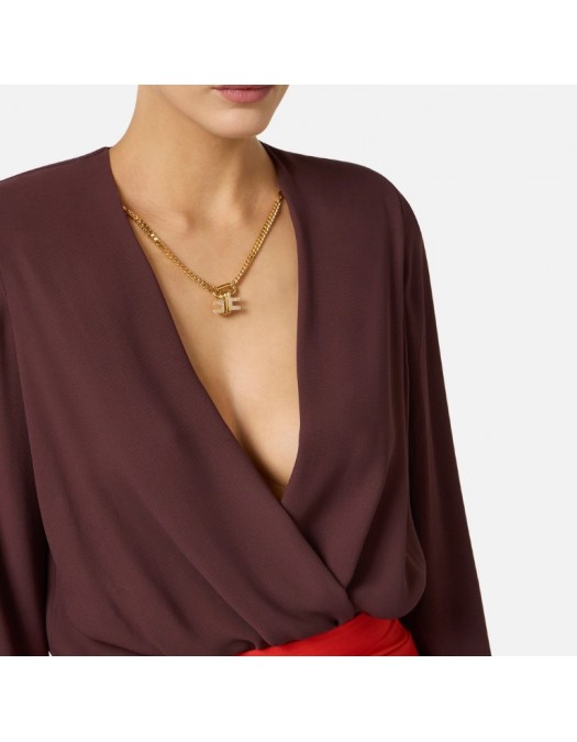 Body ELISABETTA FRANCHI, Bodysuit in viscose georgette fabric with necklace - CB00762E2644