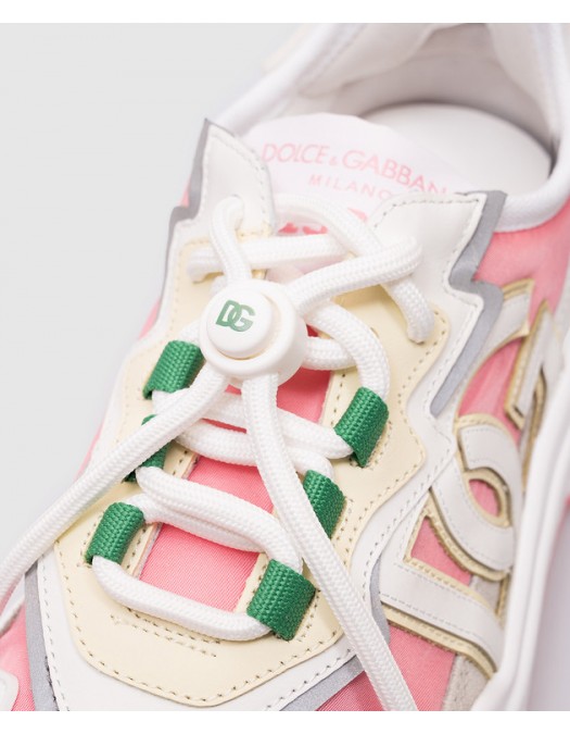 SNEAKERS DOLCE & GABBANA, Daymaster Design, Green Pink Details, White - CK1908A6G128B918