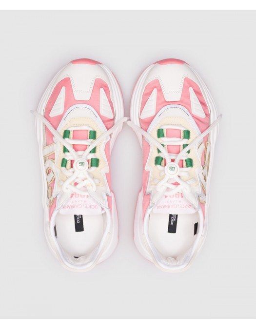 SNEAKERS DOLCE & GABBANA, Daymaster Design, Green Pink Details, White - CK1908A6G128B918