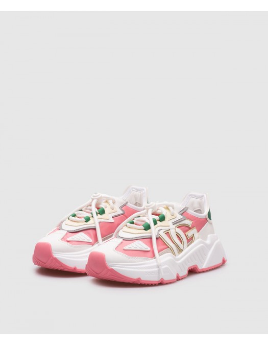 SNEAKERS DOLCE & GABBANA, Daymaster Design, Green Pink Details, White - CK1908A6G128B918