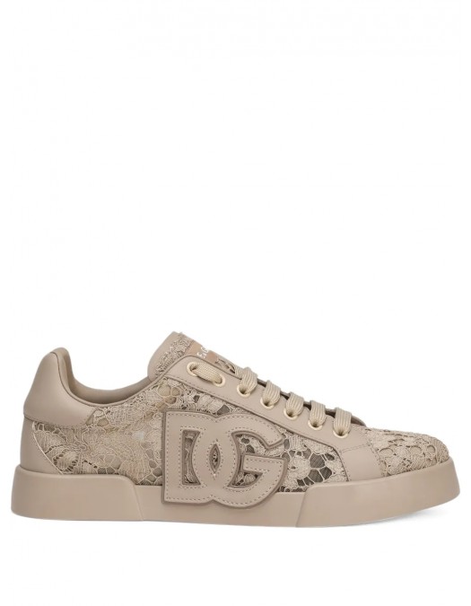 SNEAKERS DOLCE & GABBANA, Portofino Design, Lace Details, Sand Beige - CK2343AI4468L725