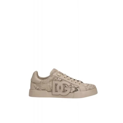 SNEAKERS DOLCE & GABBANA, Portofino Design, Lace Details, Sand Beige