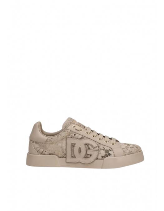 SNEAKERS DOLCE & GABBANA, Portofino Design, Lace Details, Sand Beige - CK2343AI4468L725