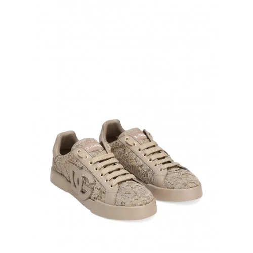 SNEAKERS DOLCE & GABBANA, Portofino Design, Lace Details, Sand Beige