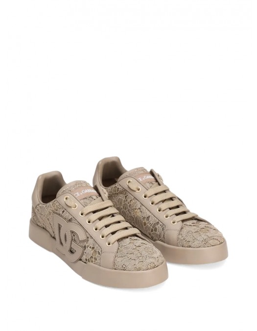 SNEAKERS DOLCE & GABBANA, Portofino Design, Lace Details, Sand Beige - CK2343AI4468L725