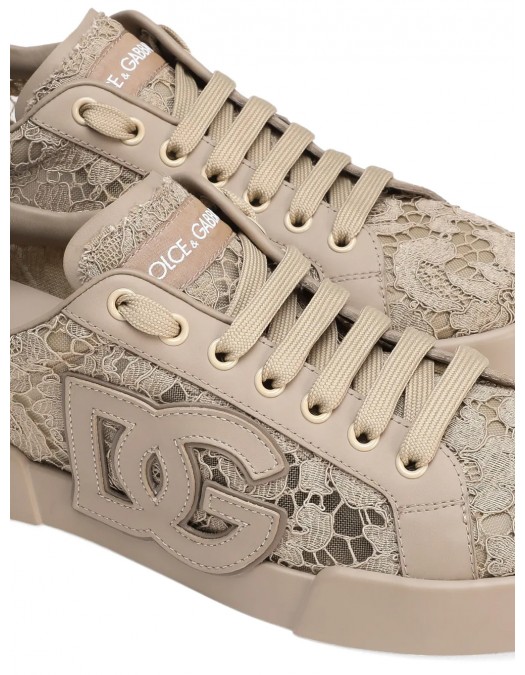 SNEAKERS DOLCE & GABBANA, Portofino Design, Lace Details, Sand Beige - CK2343AI4468L725