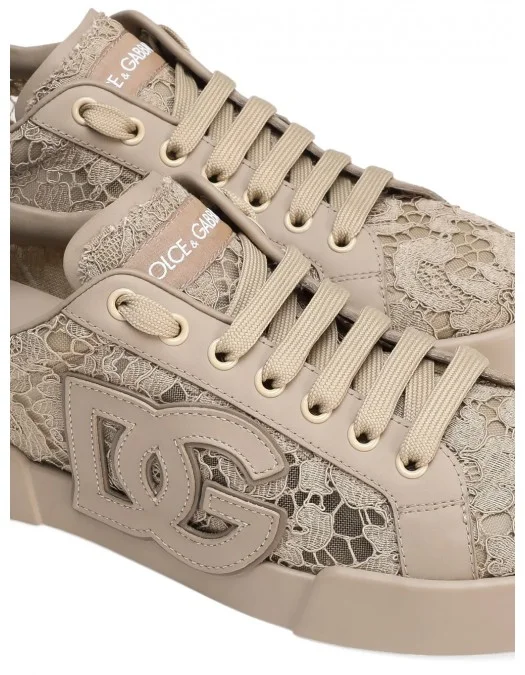 SNEAKERS DOLCE & GABBANA, Portofino Design, Lace Details, Sand Beige - CK2343AI4468L725