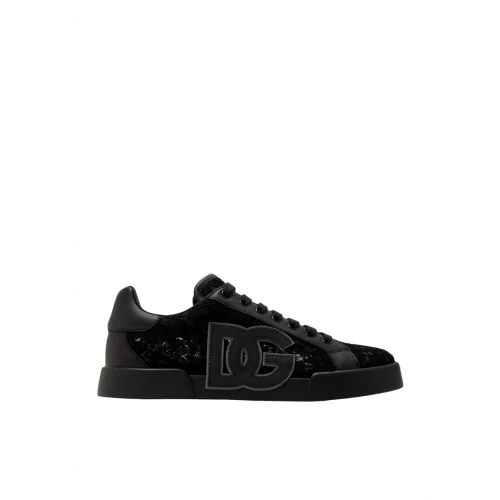 SNEAKERS DOLCE & GABBANA, Portofino Design, Lace Details, Black