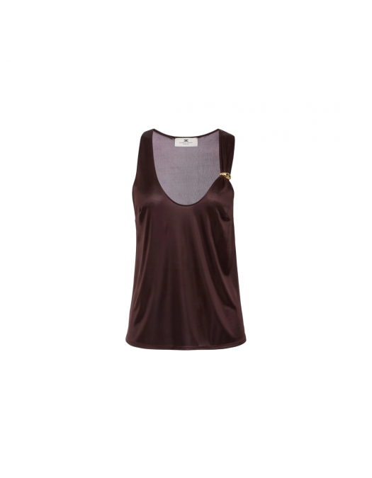 TOP ELISABETTA FRANCHI, Tank Top, Jewelled Logo, Brown Choco - CN00151E3644 TOP ELISABETTA FRANCHI, Tank Top, Jewelled Logo, Brown Choco - CN00151E3644