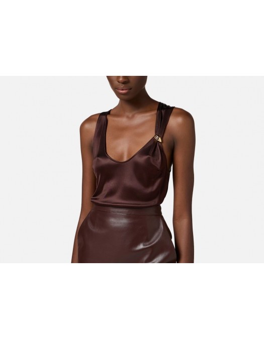 TOP ELISABETTA FRANCHI, Tank Top, Jewelled Logo, Brown Choco - CN00151E3644 TOP ELISABETTA FRANCHI, Tank Top, Jewelled Logo, Brown Choco - CN00151E3644