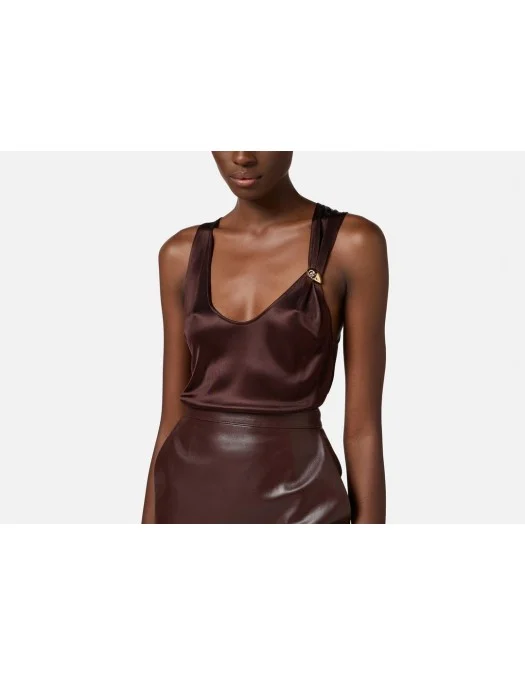 TOP ELISABETTA FRANCHI, Tank Top, Jewelled Logo, Brown Choco - CN00151E3644 TOP ELISABETTA FRANCHI, Tank Top, Jewelled Logo, Brown Choco - CN00151E3644
