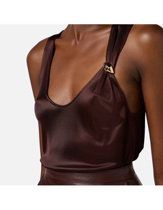 TOP ELISABETTA FRANCHI, Tank Top, Jewelled Logo, Brown Choco - CN00151E3644 TOP ELISABETTA FRANCHI, Tank Top, Jewelled Logo, Brown Choco - CN00151E3644