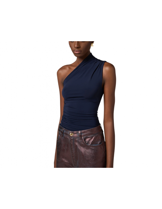 TOP ELISABETTA FRANCHI, One Shoulder, Navy Blue - CN00552E2DC8