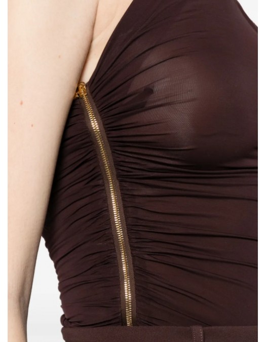 Top ELISABETTA FRANCHI, one-shoulder zip top,Brown - CN00962E2644