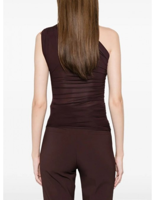 Top ELISABETTA FRANCHI, one-shoulder zip top,Brown - CN00962E2644