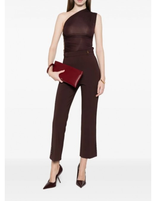 Top ELISABETTA FRANCHI, one-shoulder zip top,Brown - CN00962E2644