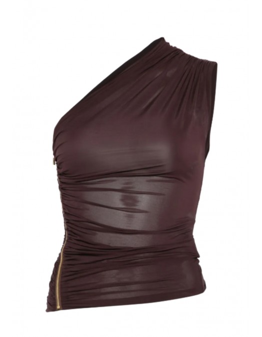 Top ELISABETTA FRANCHI, one-shoulder zip top,Brown - CN00962E2644