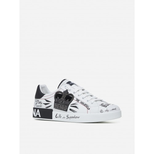 SNEAKERS DOLCE & GABBANA , Graffiti Printed Low-Top, New Tech leather, White SNEAKERS DOLCE & GABBANA , Graffiti Printed Low-Top, New Tech leather, White