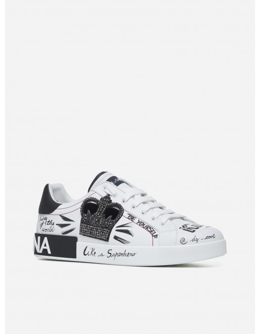 SNEAKERS DOLCE & GABBANA , Graffiti Printed Low-Top, New Tech leather, White - CS1760A9AG189697