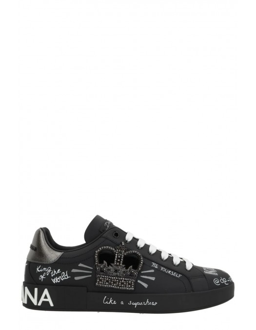 SNEAKERS DOLCE & GABBANA , Graffiti Printed Low-Top, New Tech leather, Black - CS1760AZ2688T724